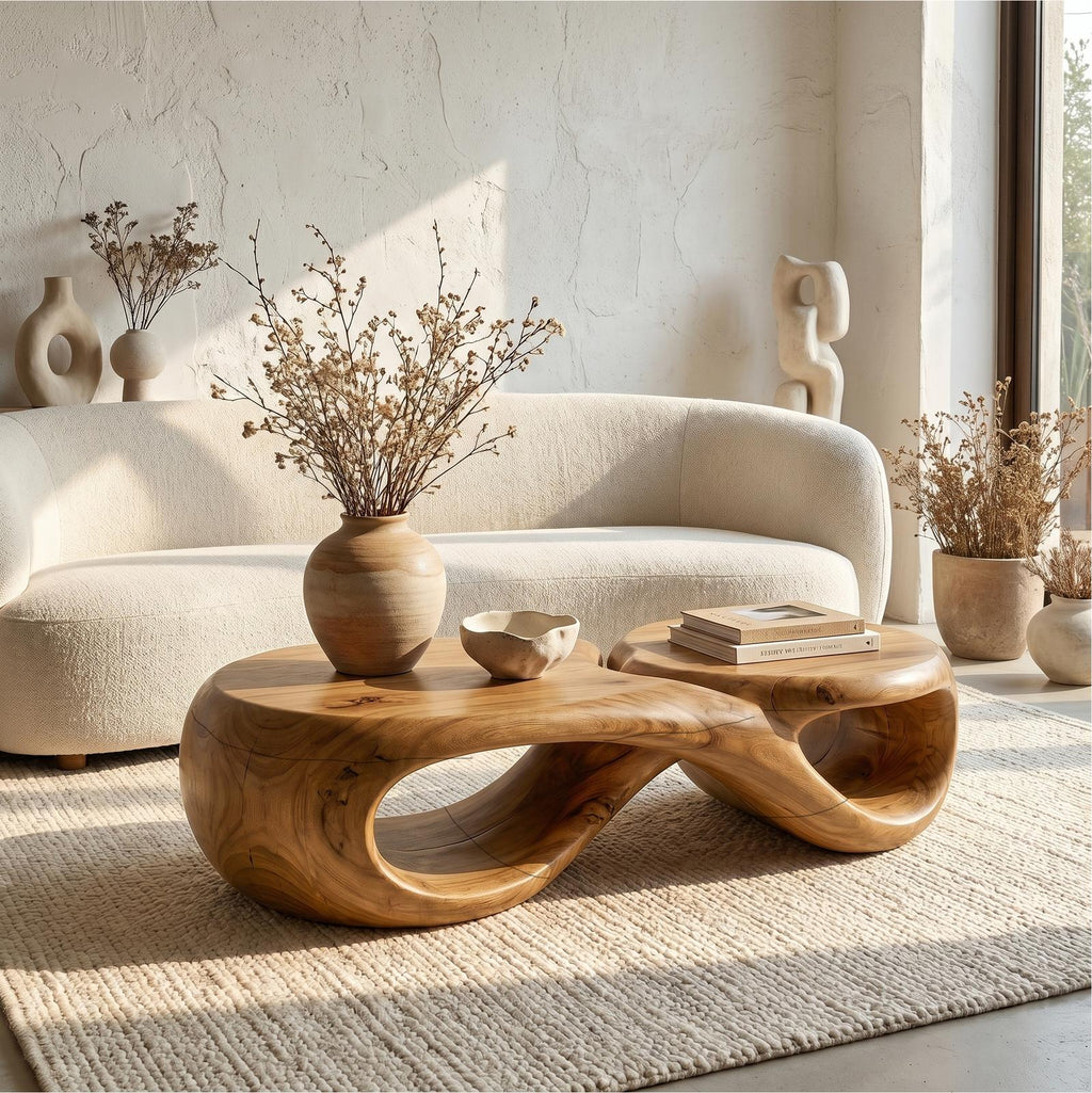 Handcrafted Coffee Table With Sculptural Curved Design For Living Room