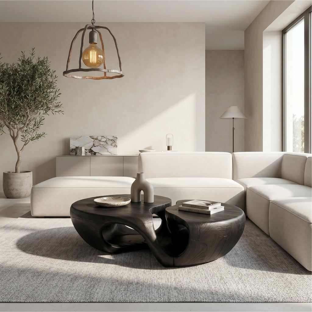 Nature Inspired Coffee Table With Artistic Open Base Design For Living Room