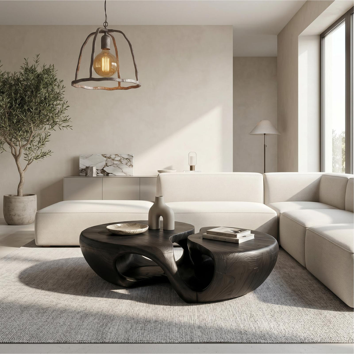 Nature Inspired Coffee Table With Artistic Open Base Design For Living Room