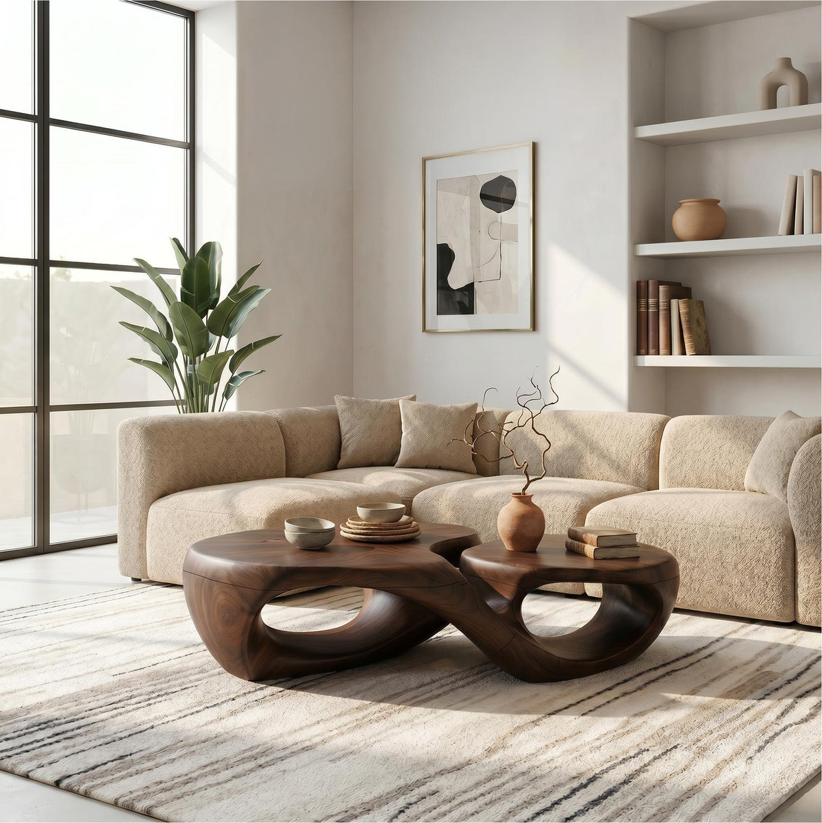 Organic Coffee Table With Sculptural Hollow Design For Living Room
