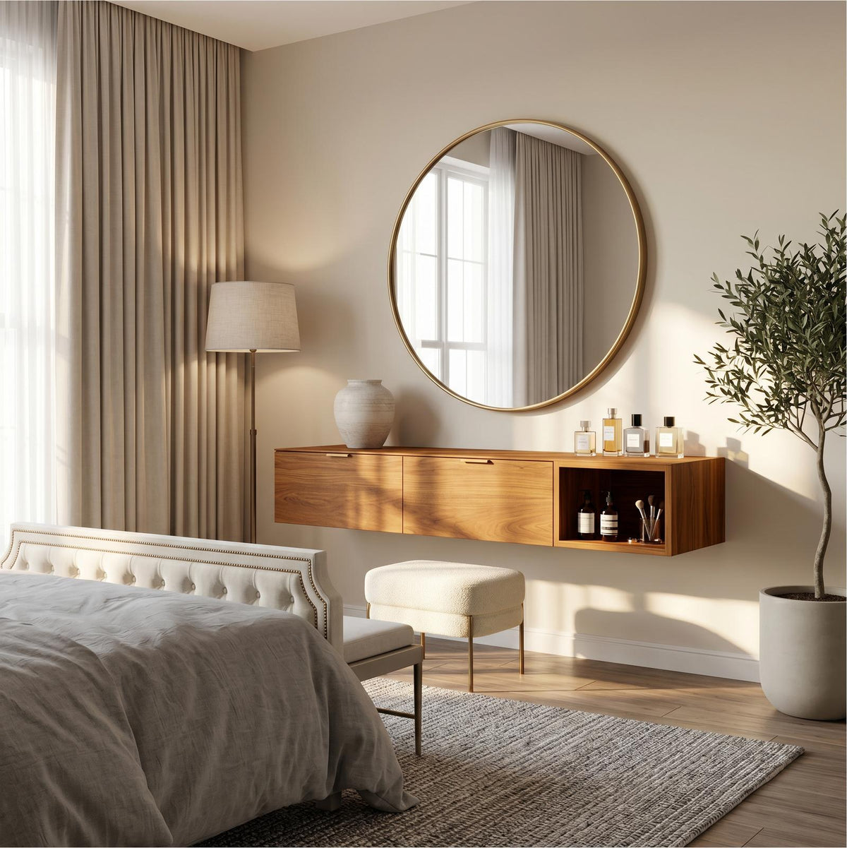 Modern Wall Mounted Dressing Table With Built In Storage For Bedroom SINLSABDT090