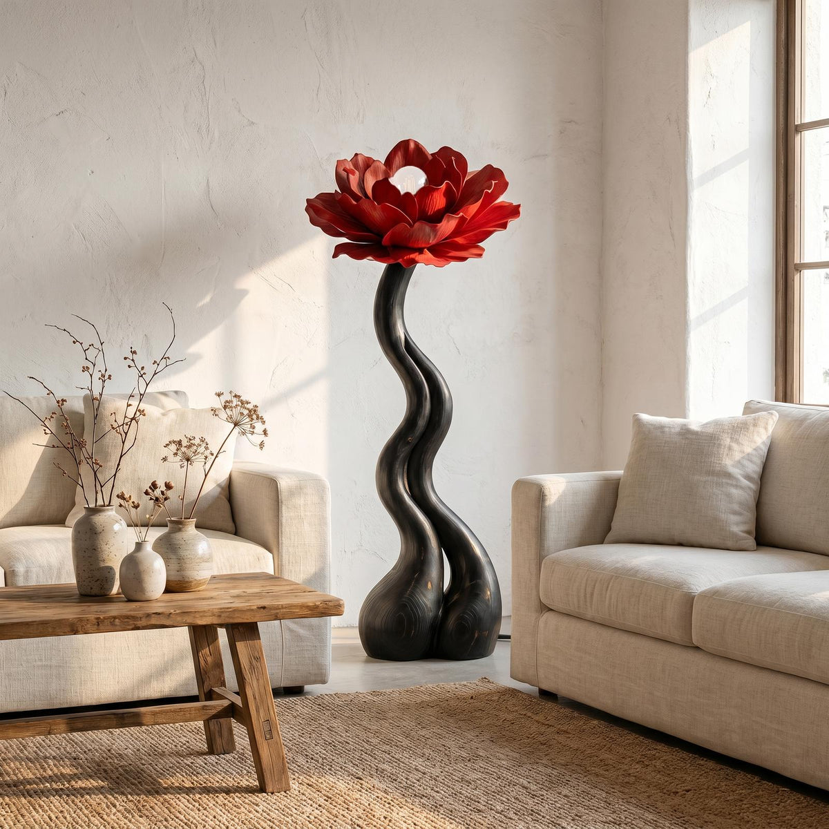 Modern Floor Lamp With Handcrafted Flower Form For Living Room
