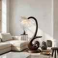 Nature Inspired Floor Lamp With Blooming Flower Shade And Display Shelf For Reading Nook