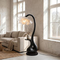 Modern Floor Lamp With Sculptural Curved Base And Display Shelf For Living Room
