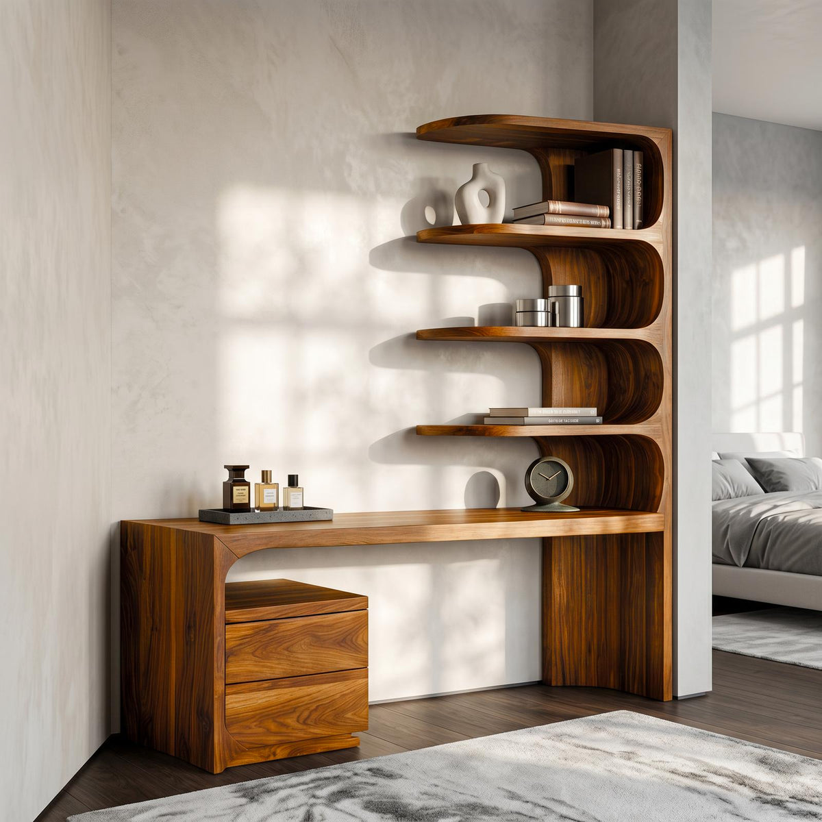 Scandinavian Writing Desk With Integrated Storage Hutch For Bedroom And Workspace