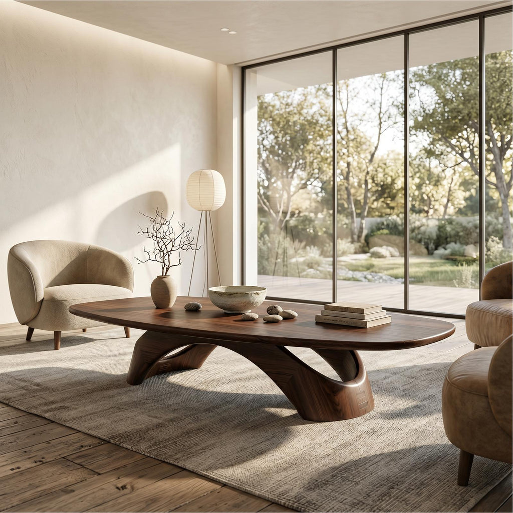 Rustic Coffee Table With Sculptural Wooden Base For Living Room