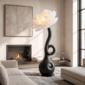 Sculptural Floor Lamp With Floral Accent Design For Bedroom And Reading Room