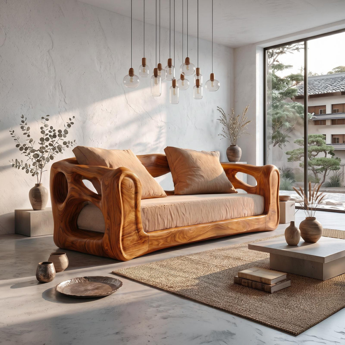 Contemporary Sofa Frame With Organic Flowing Wood Design For Living Room