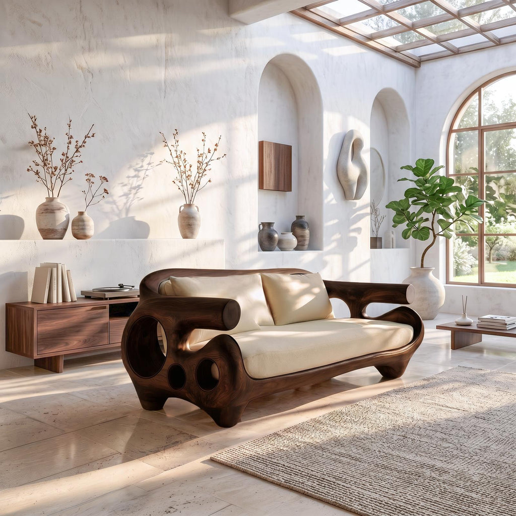 Minimalist Sofa Frame With Solid Wood Artistic Arms For Living Room