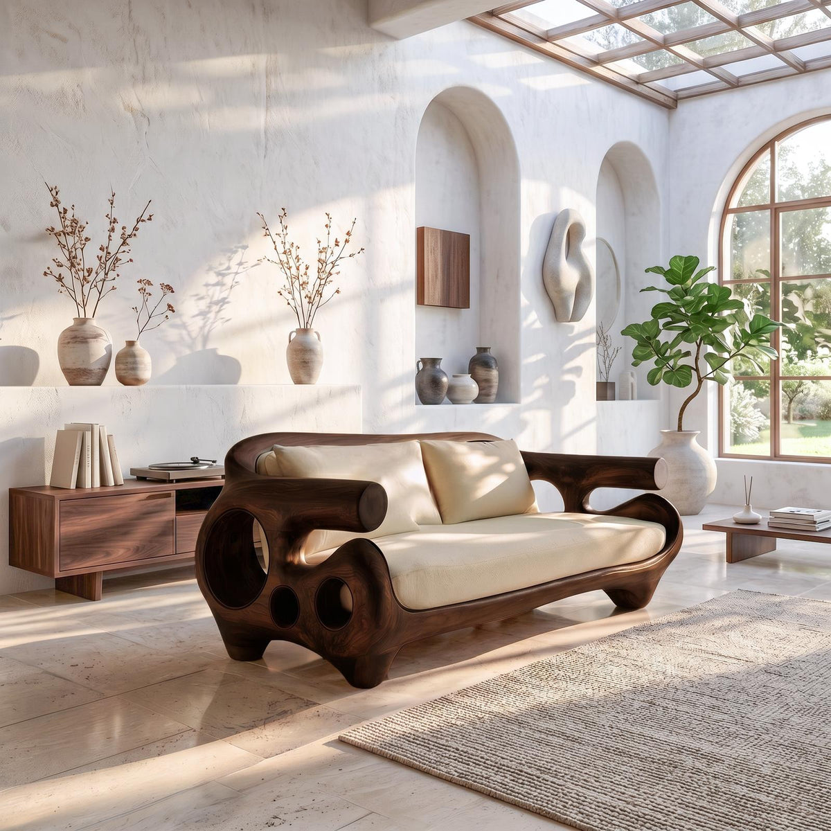 Minimalist Sofa Frame With Solid Wood Artistic Arms For Living Room