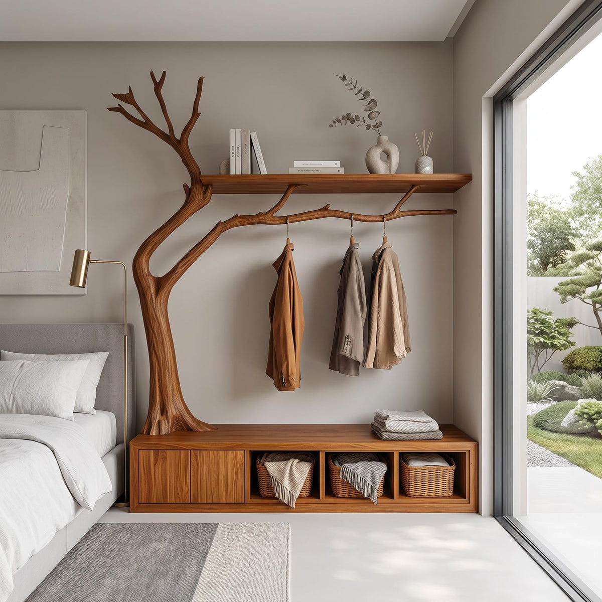 Rustic Wooden Cabinet With Tree Shaped Living And Bedroom