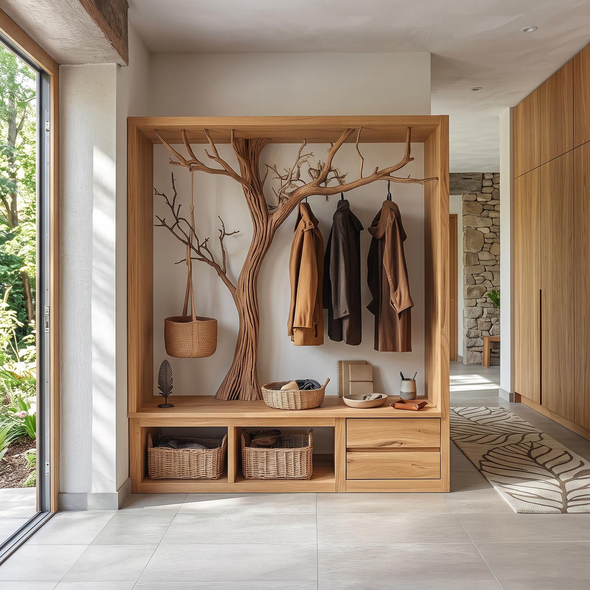 Rustic Wooden Tree Branch Entryway Cabinet Dressing Room
