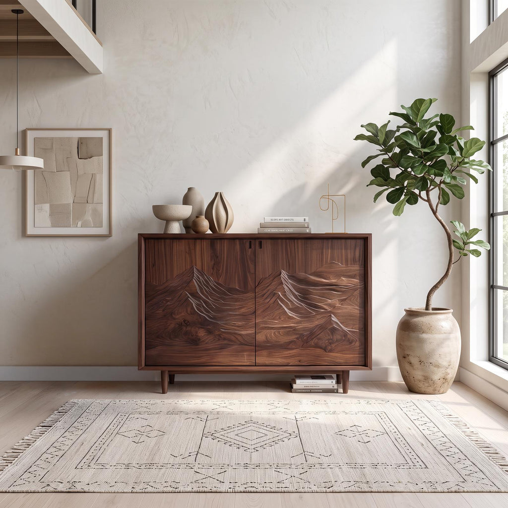 Rustic Sculptural Artistic Cabinet For Living Room And Interior Space