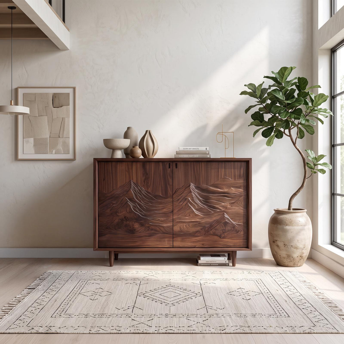 Rustic Sculptural Artistic Cabinet For Living Room And Interior Space