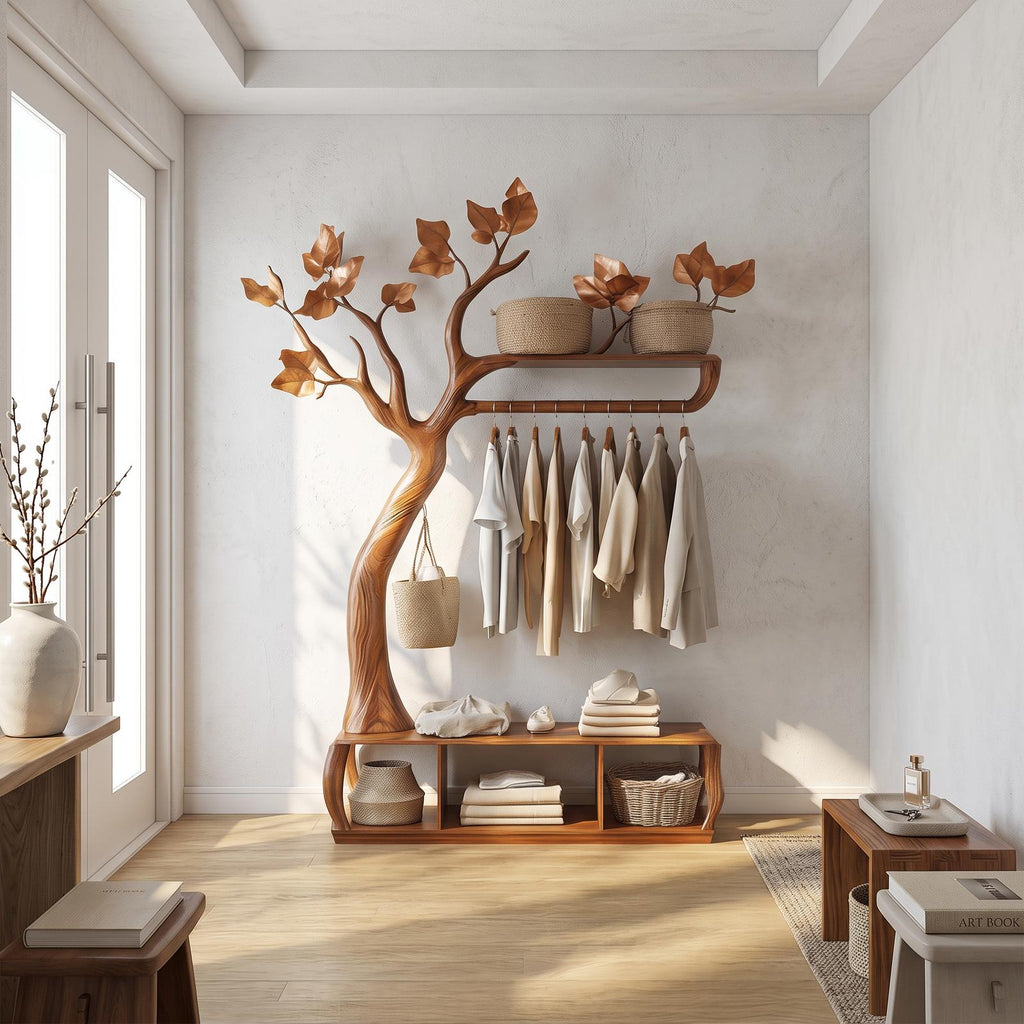 Rustic Tree coat Rack Bedroom Closet Organizer Storage