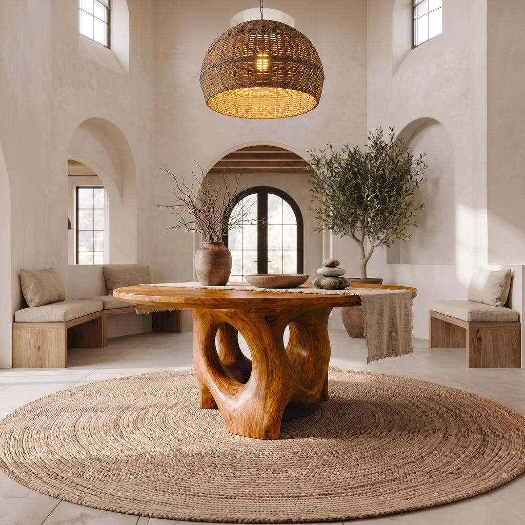 Natural Foyer Center Table With Organic Spiral Form For Entryway And Living Room