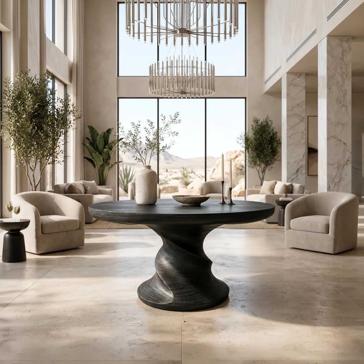 Contemporary Center Table With Flowing Curved Design For Foyer And Hallway