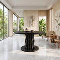 Contemporary Round Entryway Table With Wavy Vertical Form For Foyer And Living Room
