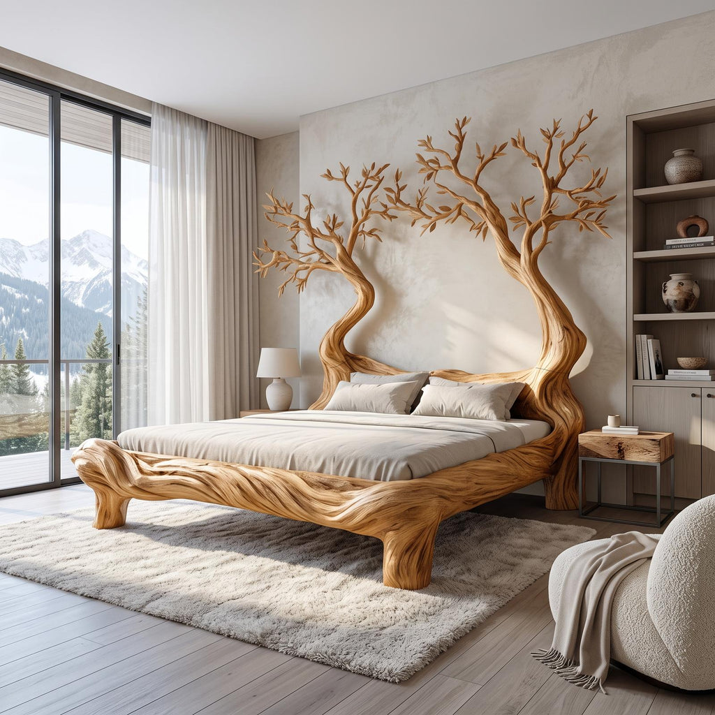 Rustic Tree Inspired Bed Organic Nature Bedroom SINLSAWB073