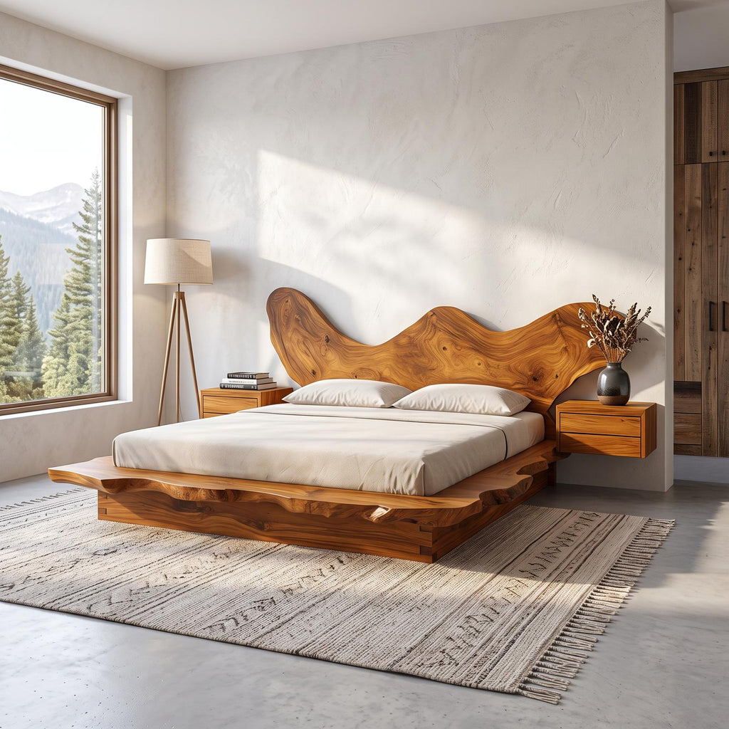 Rustic Bedroom Solid Wood Platform Bed