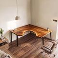 Organic Contemporary Corner Work Desk, L-Shaped Solid Wood Writing Computer Table for Home Office & Study Room