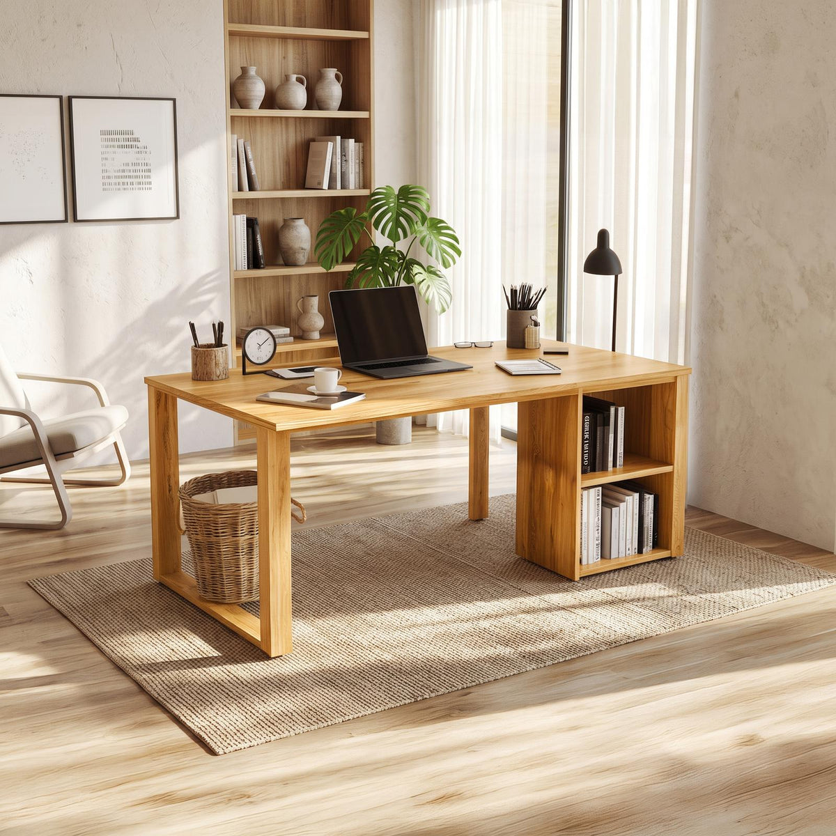 Scandinavian Minimalist Work Desk, Solid Wood Writing Computer Table for Home Office, Sleek Bedroom Study Desk