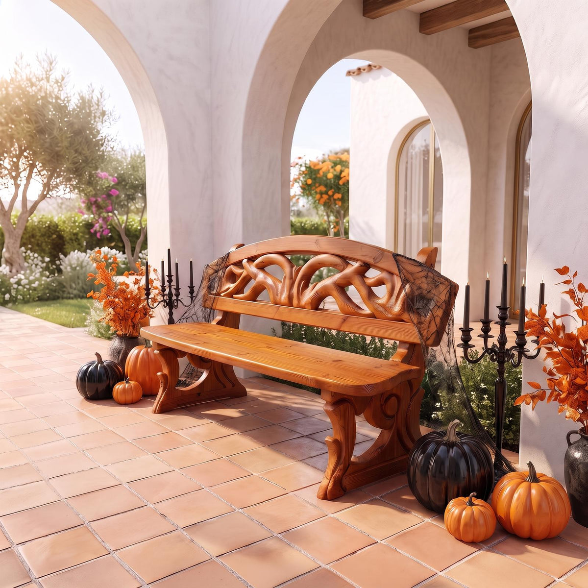 Gothic Halloween Outdoor Bench With Twisted Tree Design For Garden SINLSAGDB001