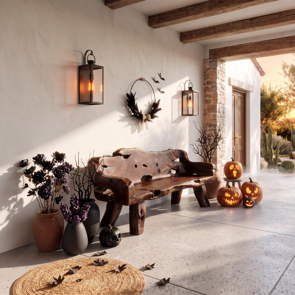 Victorian Halloween Outdoor Bench With Ornamental Curved Backrest For Garden SINLSAGDB006
