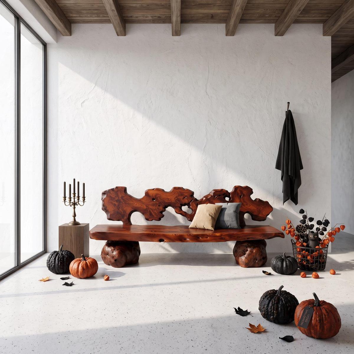Contemporary Halloween Garden Bench With Interwoven Branch Design For Patio SINLSAGDB011