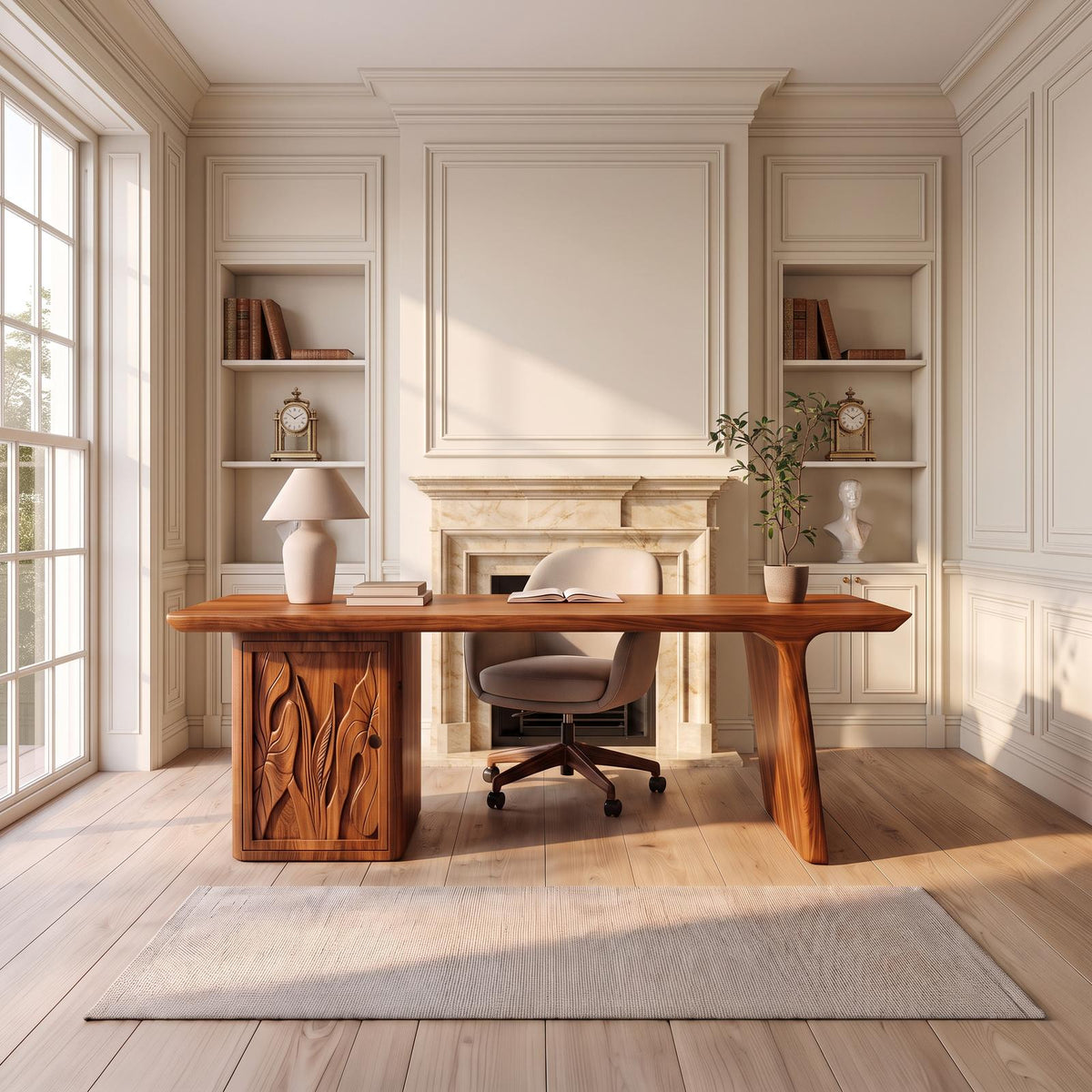 Contemporary Executive Desk With Side Storage Cabinet For Home Office