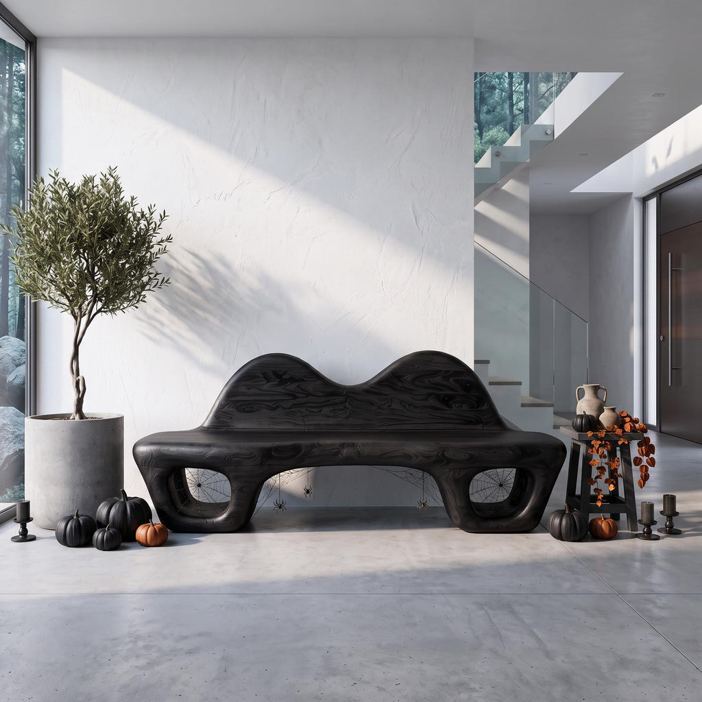 Gothic Halloween Accent Bench With Dramatic Rounded Silhouette For Hallway