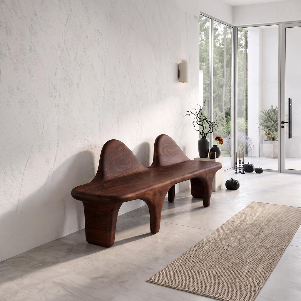 Organic Halloween Wooden Bench With Flowing Back Design For Entryway