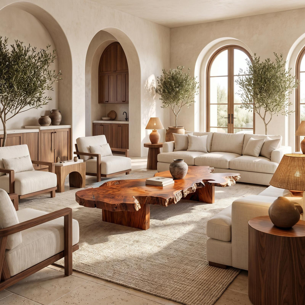 Organic Coffee Table With Natural Grain Top And Minimalist Legs For Living Room