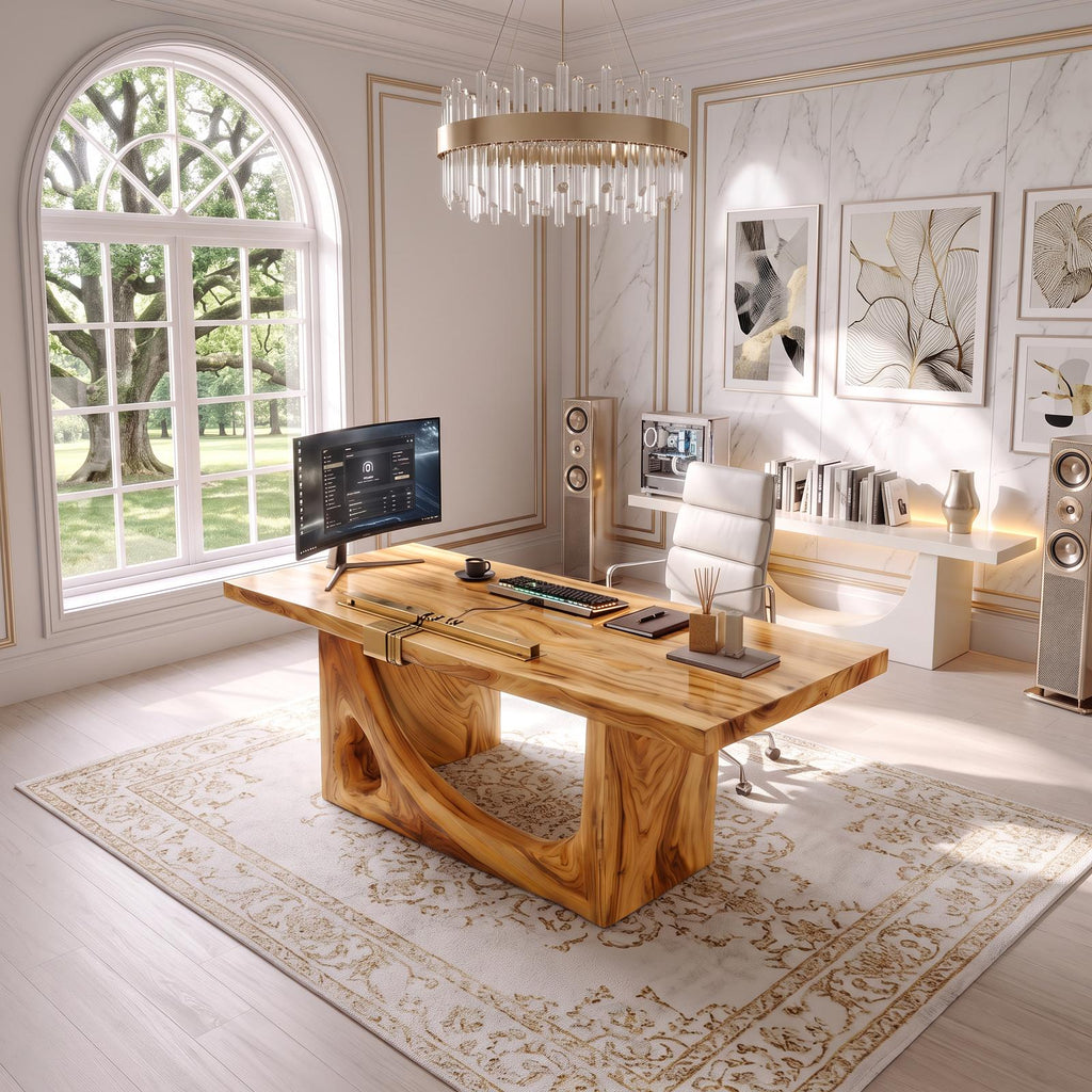 Modern Standing Desk With Natural Grain Surface For Office