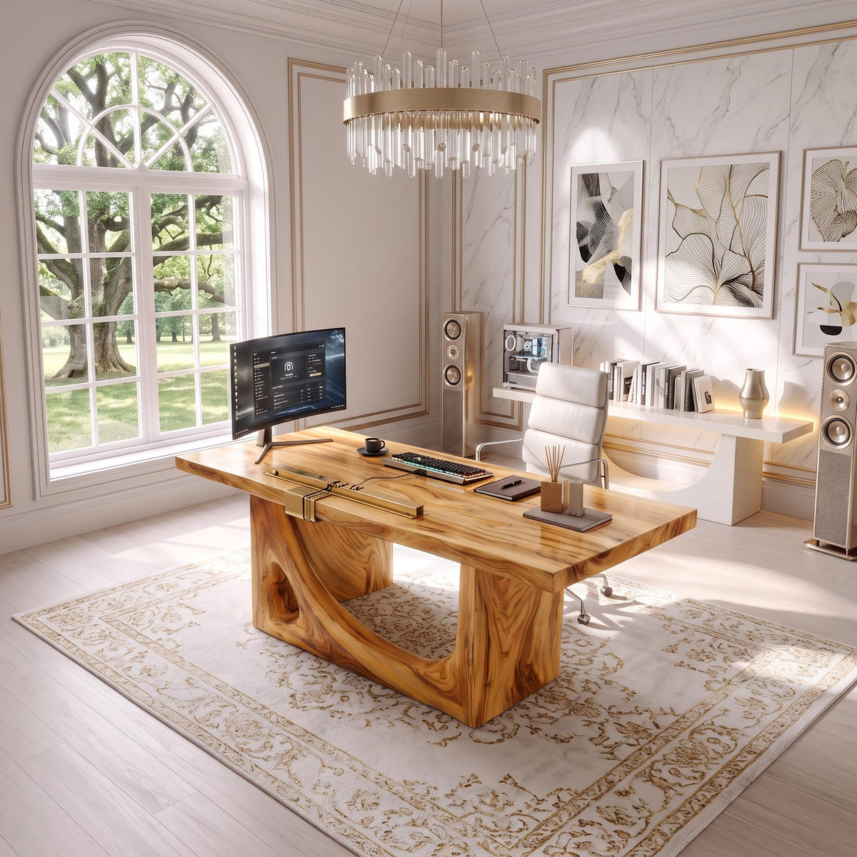 Modern Standing Desk With Natural Grain Surface For Office