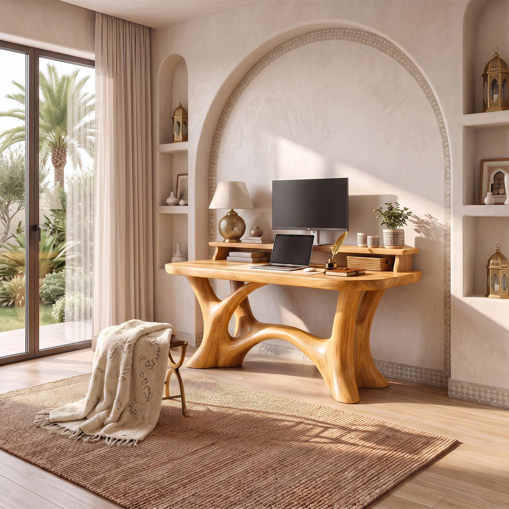 Rustic Writing Desk With Integrated Desktop Riser For Home Office