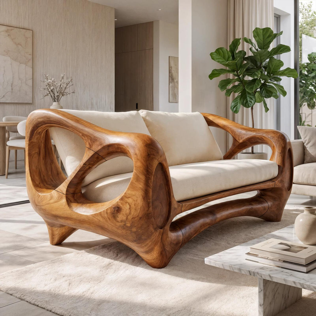 Scandinavian Curved Sofa For Living Room And Sunroom