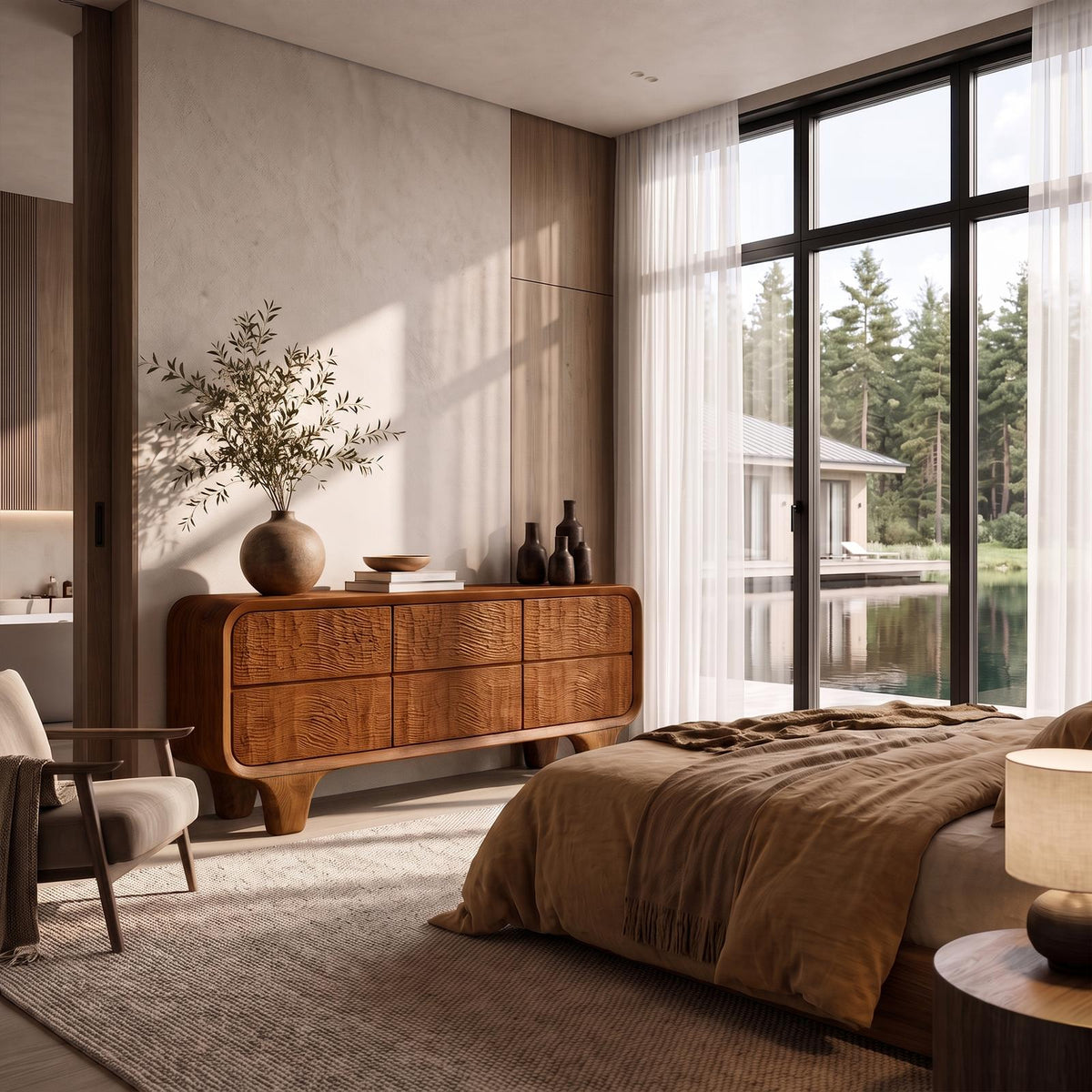Contemporary Solid Wood Dresser With Smooth Curved Corners For Bedroom SINLKIDR001