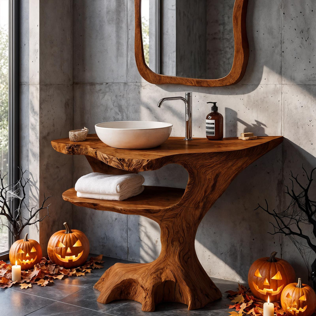 Contemporary Halloween Single Bathroom Vanity With Sculptural Branch Support For Bathroom