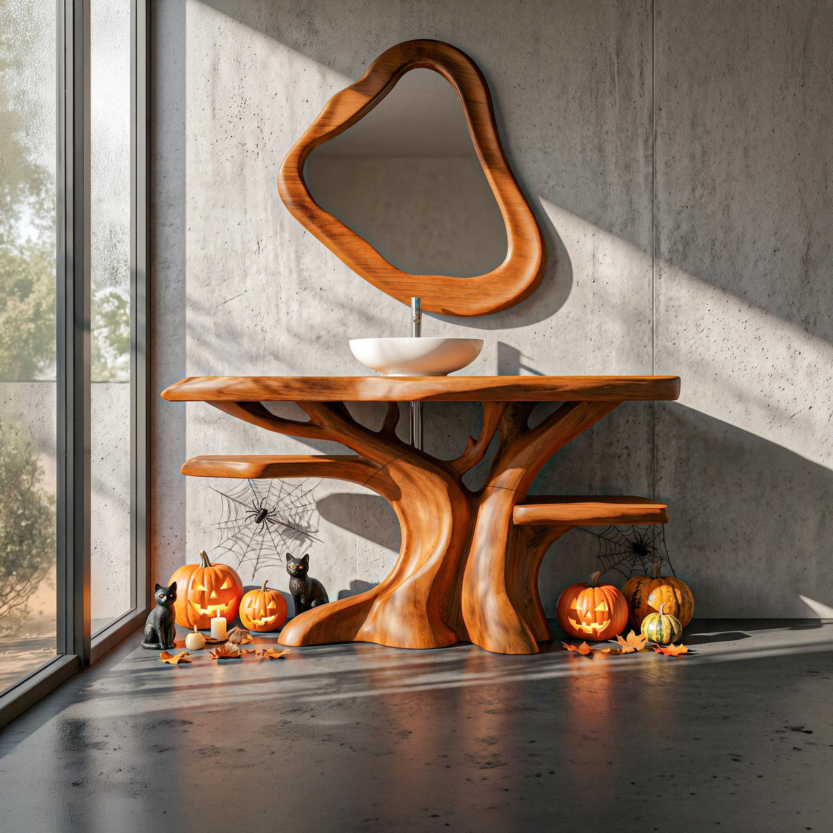 Natural Halloween Freestanding Bathroom Vanity With Bottom Storage For Bathroom