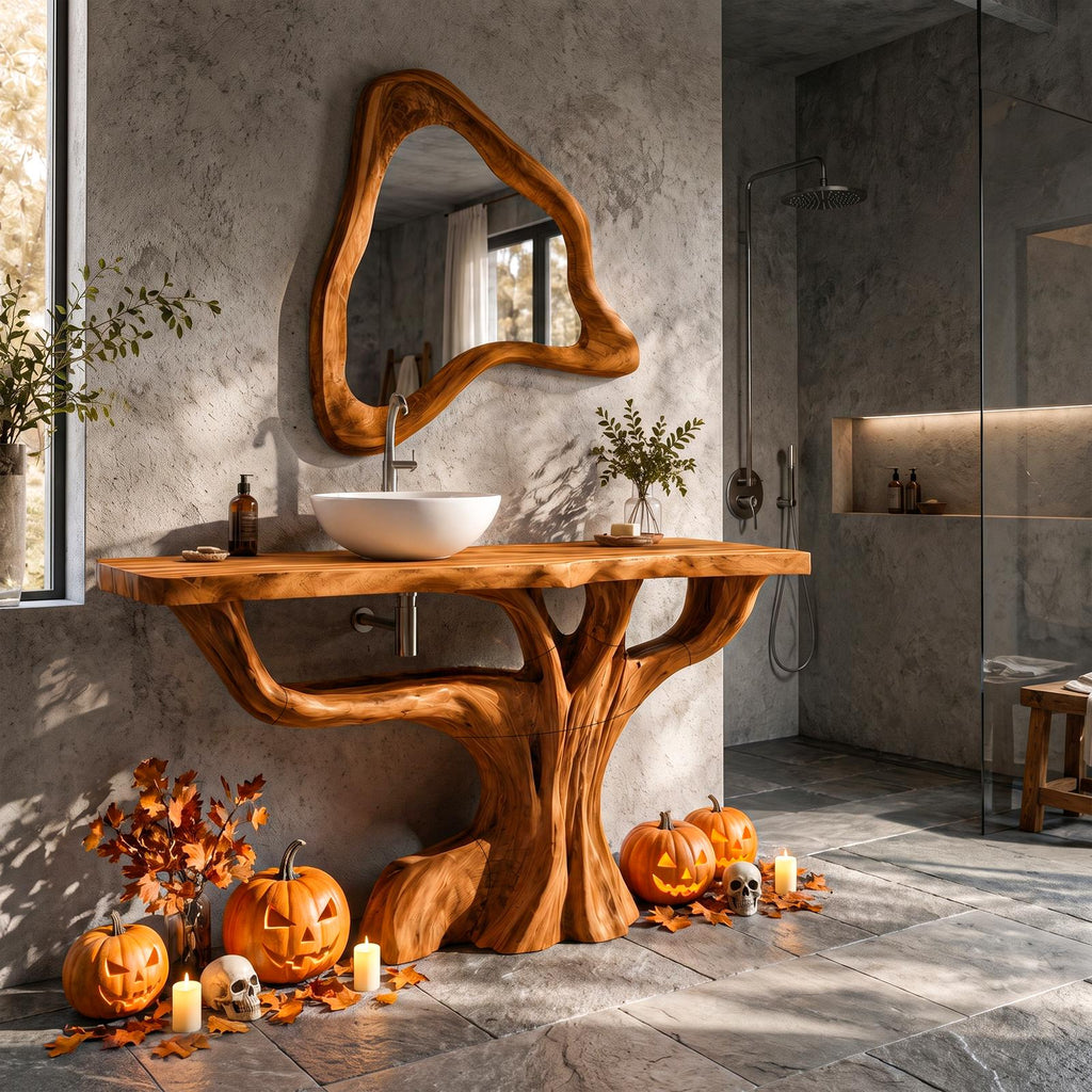 Contemporary Halloween Single Bathroom Vanity With Branch Inspired Base For Bathroom