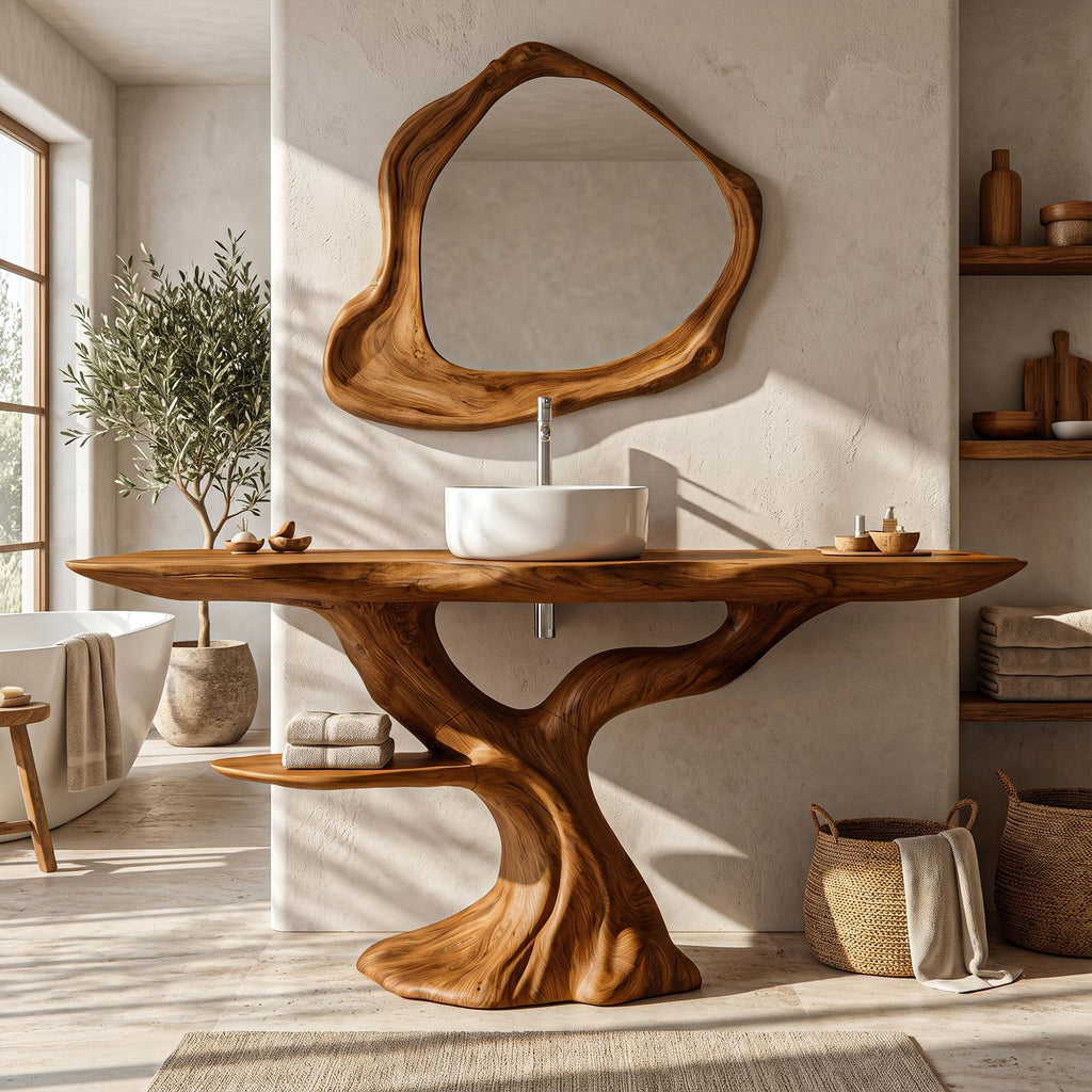 Rustic Bathroom Vanity With Bold Tree Root Design For Bathroom