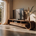 Rustic Curved TV Cabinet, Solid Wood Media Console Entertainment Center for Living Room Storage