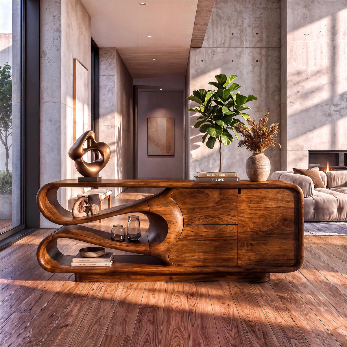 Organic Sideboard With Integrated Drawers And Flowing Silhouette For Living Room SINLKISD011