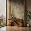 Spry Interior Contemporary Wave Console Table, Solid Wood Soft Curved Sculptural Base Entryway Accent Table, SINLKICS552