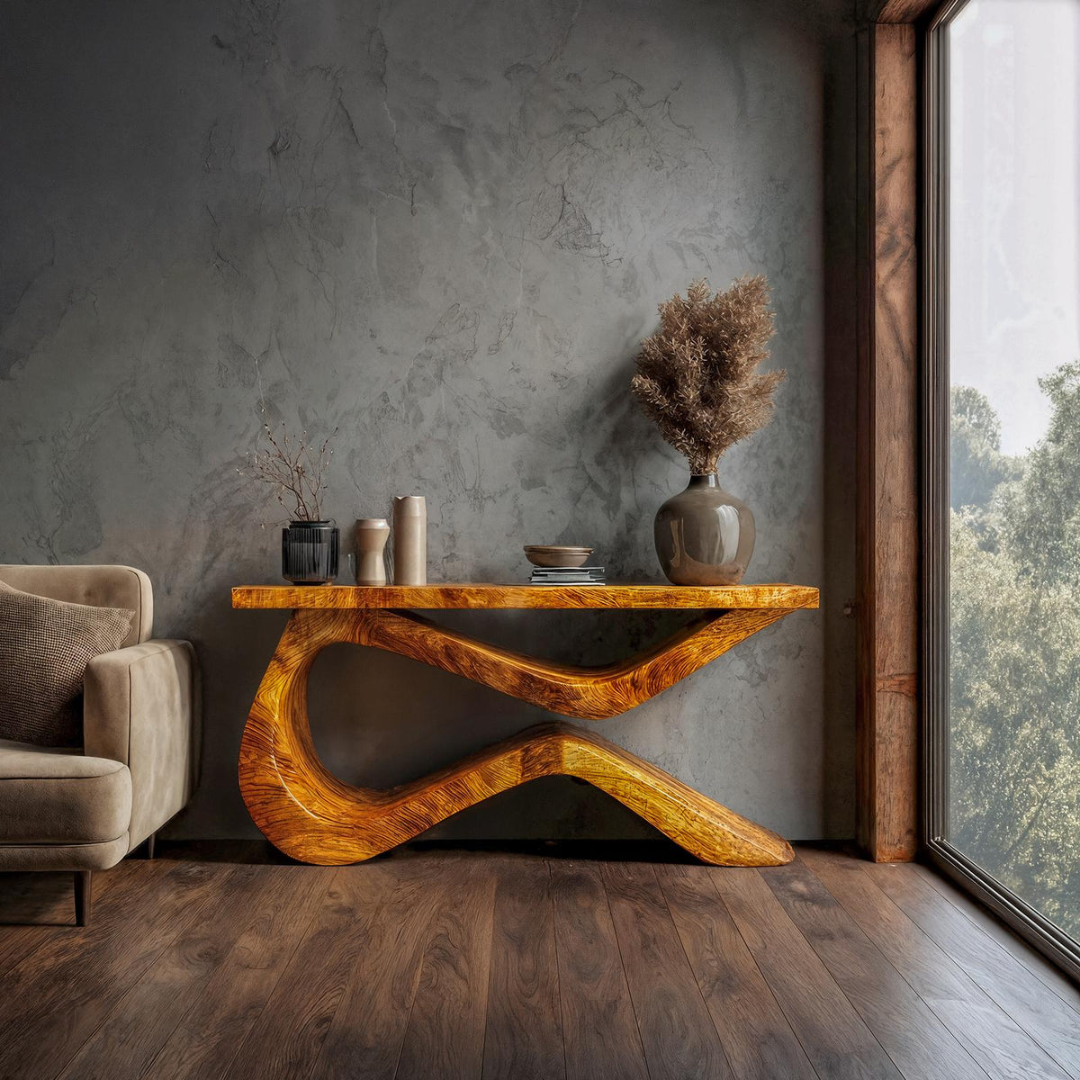Spry Interior Infinity Loop Console Table, Solid Wood Sculptural Flowing Design, Modern Entryway & Living Room Accent, SINLKICS556
