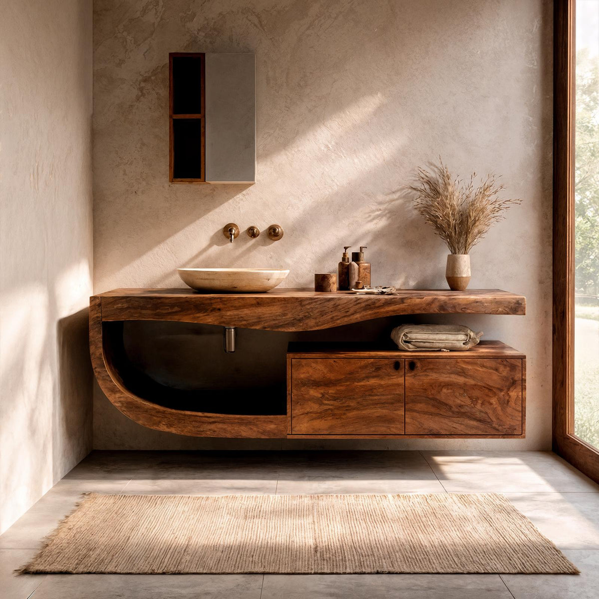 Spry Interior Wall Mounted Wooden Bathroom Vanity, Floating Solid Wood Storage Cabinet & Sink Base for Modern Powder Room Decor, SINLKIBRV300