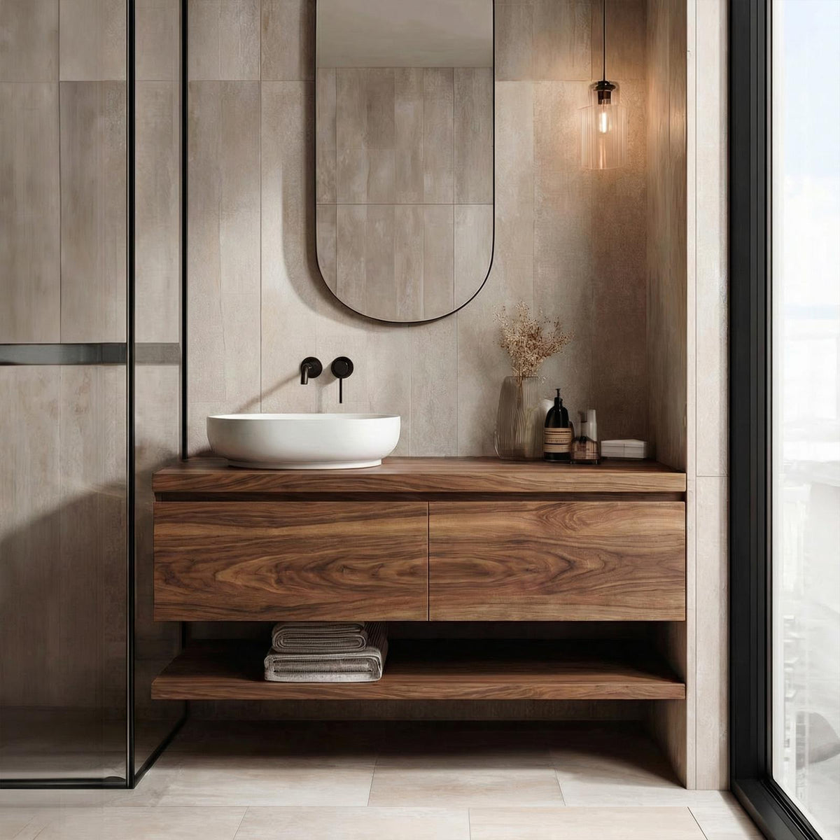 Spry Interior Mid Century Bathroom Vanity Cabinet, Solid Wood Single Washstand with Drawer for Small Space, Wall Mounted Floating SINLKIBRV202