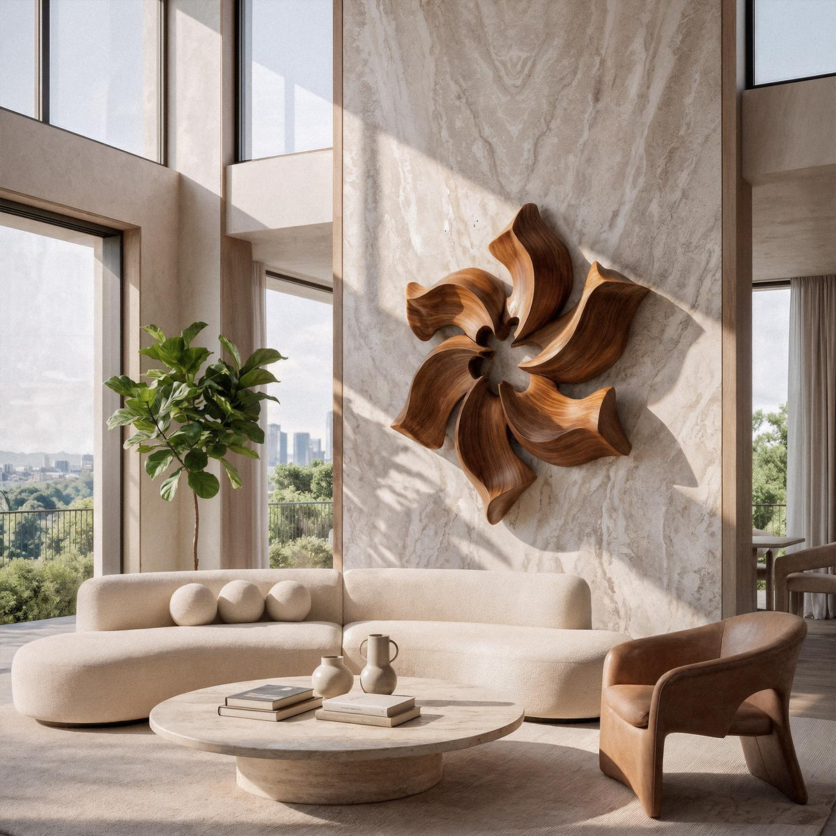 Sculptural Pinwheel Flower Wall Decor For Living Room And Foyer SINLKIWA164