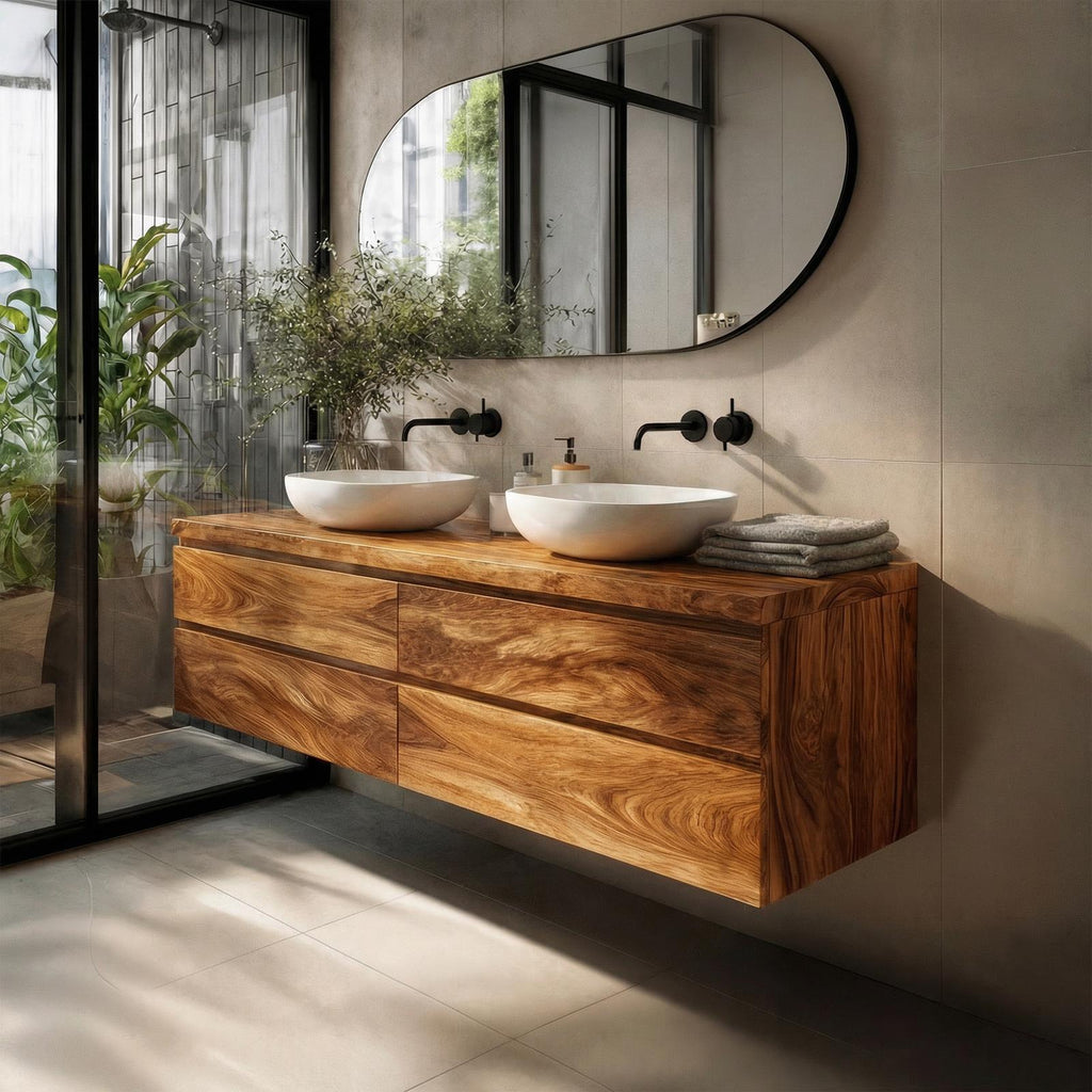 Rustic Bathroom Vanity Cabinet Natural Wood Wall Mounted Vanity SINLKIBRV203